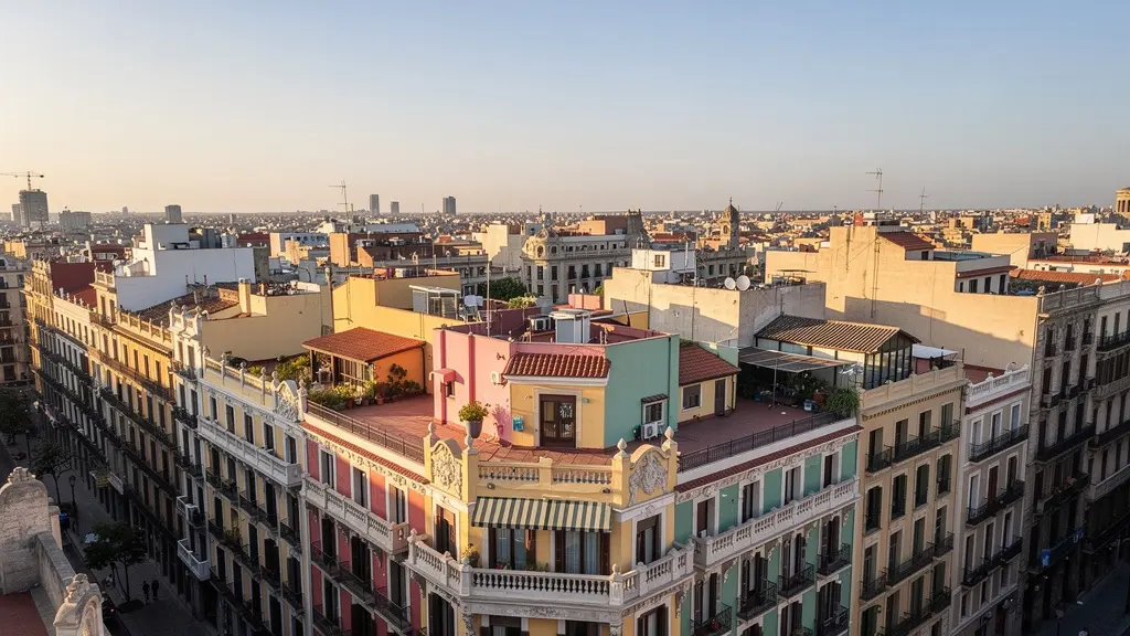 Vista panorámica del Eixample de Barcelona con edificios modernistas y azoteas típicas